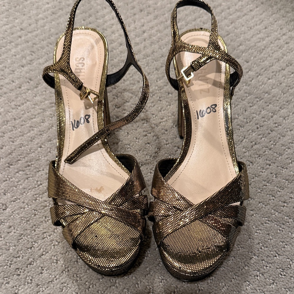 Schultz Metallic Gold Strappy Heels